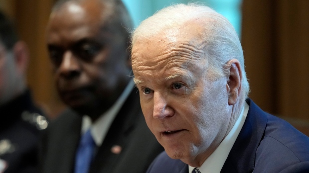 U.S. President Joe Biden attends a meeting in the White House in Washington on Wednesday, May 15, 2024. (Susan Walsh / AP Photo)