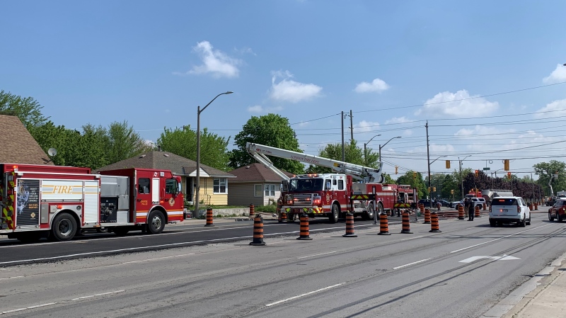 Emergency crews are seen in the 1200-block of Oxford Street East in London, Ont. on May 16, 2024. (Reta Ismail/CTV News London)