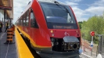 A Trillium Line train parked at South Keys Station on Thursday, May 16. (Leah Larocque/CTV News Ottawa)