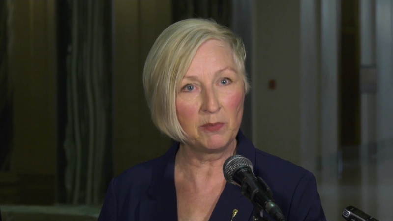 Nadine Wilson announcing she has stepped down as leader of the Saskatchewan United Party (SUP) on May 16, 2024.