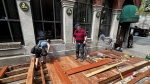 Workers assemble a patio outside The Old Triangle in Halifax. (Source: Jonathan MacInnis/CTV News Atlantic)