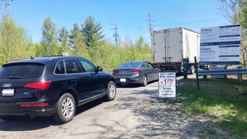 Repairing the scales at Sudbury’s main landfill site on The Kingsway is causing delays and long lineups for residents and businesses using the site to dispose of waste and trimmings. (Alana Everson/CTV News)