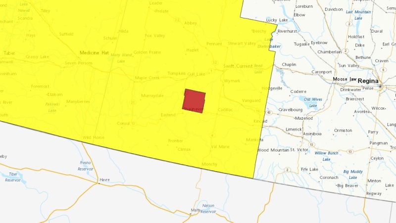 A tornado warning was issued for the R.M. of Bone Creek on May 16, 2024. (Source: Environment and Climate Change Canada)