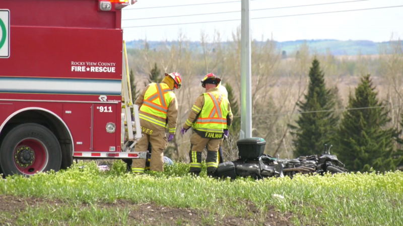 Emergency crews responded to a crash on Lower Springbank Road and Township Road 242 on May 16, 2024. (CTV News) 