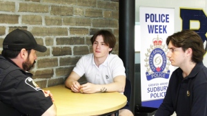 A group of students from Bishop Alexander Carter High School in Hanmer got a chance Tuesday to find out more about a career in policing. (Lyndsay Aelick/CTV News)
