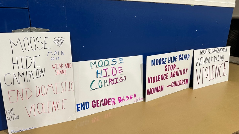 Students from Columbia School in Yorkton created signs in support of Moose Hide Campaign Day. (Sierra D'Souza Butts / CTV News) 