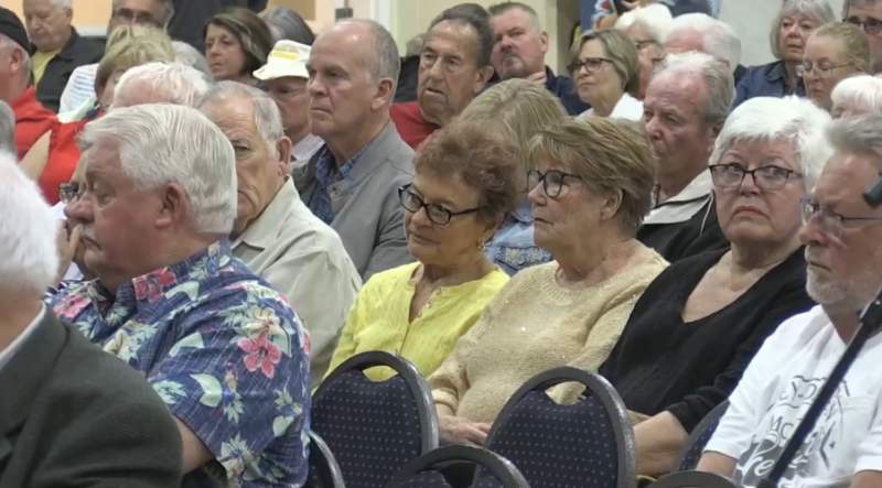 Many residents turn out for a town hall in Wasaga Beach on Thurs. May 16, 2024 (Steve Mansbridge/CTV News Barrie). 
