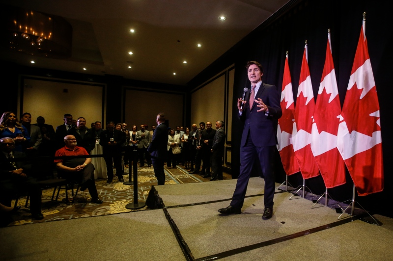 Prime Minister Justin Trudeau speaks to supporters during a Liberal party fundraising event at the Fairmont Hotel in Winnipeg on Thursday, May 16, 2024. THE CANADIAN PRESS/John Woods