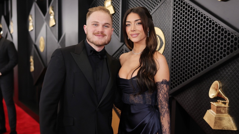 Zach Bryan and Brianna LaPaglia at the 2024 Grammy Awards in Los Angeles. (Neilson Barnard/Getty Images for The Recording Academy via CNN Newsource)