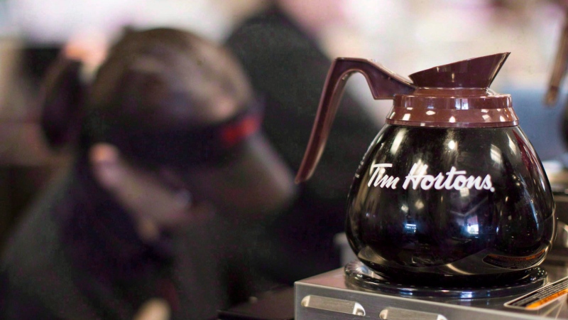 Coffee sits on a hot plate in a Tim Hortons outlet in Oakville, Ont. on Sept.16, 2013. THE CANADIAN PRESS/Chris Young