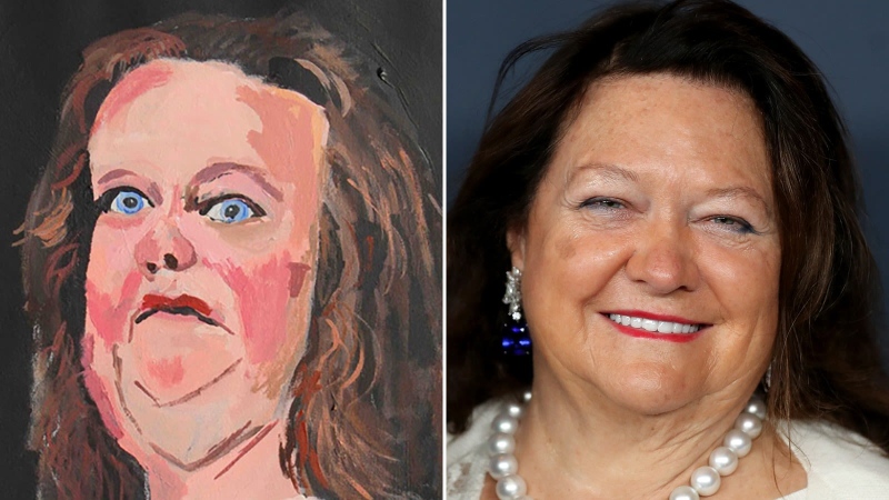 Australian billionaire Gina Rinehart reportedly wants a portrait of her removed from an exhibition at the National Gallery of Australia. (wantja Arts / Vincent Namatjira / Copyright Agency / Getty Images via CNN Newsource)