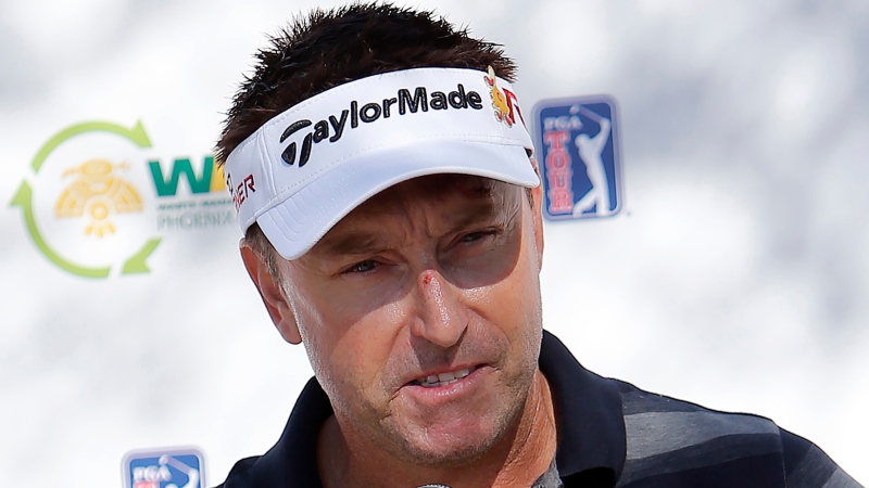 Robert Allenby, of Australia, talks to the media at a practice round for the Phoenix Open golf tournament in Scottsdale, Ariz., on Tuesday, Jan. 27, 2015. (AP Photo/Rick Scuteri, File)