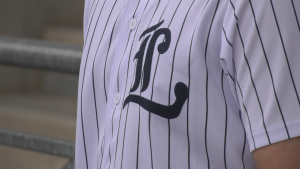London Majors uniforms sport a new version of the olde English ‘L,’ seen on May 17, 2024. (Gerry Dewan/CTV News London).