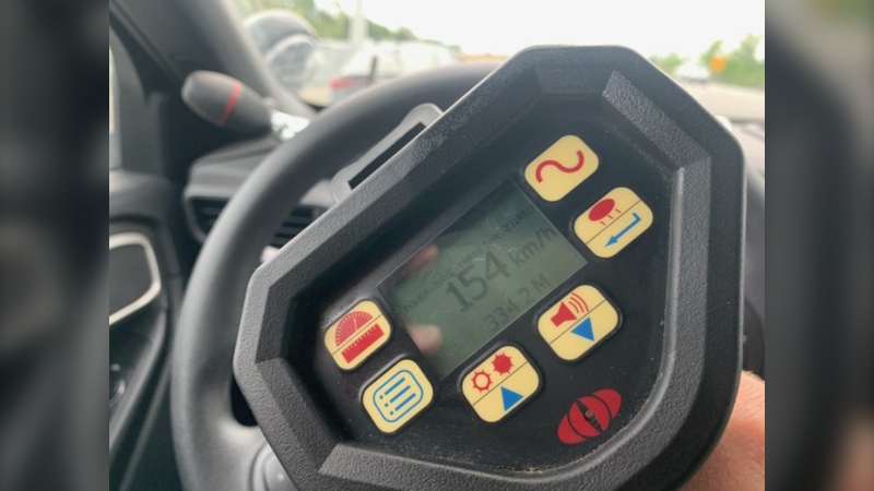 The Ontario Provincial Police says an eastern Ontario driver is facing charges after being caught speeding on Highway 417 Friday afternoon. (The OPP/ X)