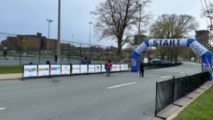 The start of the Blue Nose Marathon where all the runners line up before the race is seen. (CTV/Trent Mcgrath)