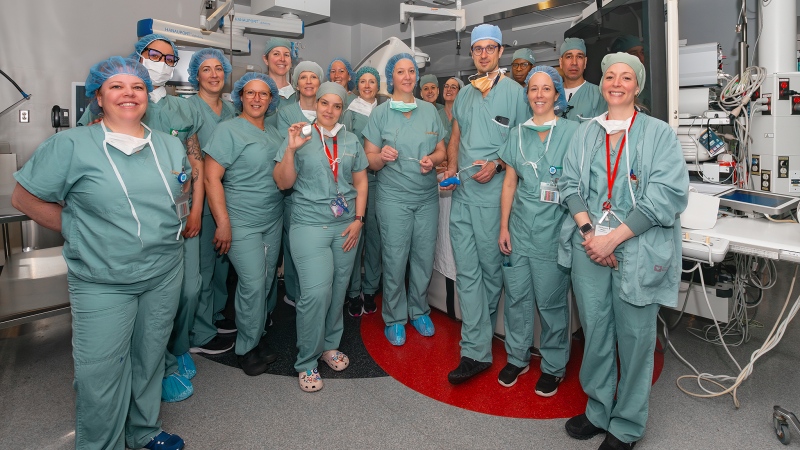 The team from the Montreal Heart Institute implanted a next-generation pacemaker on May 16, 2024 that the institute says will change lives. (MHI)
