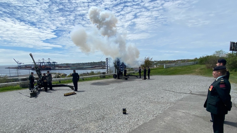 The 21-gun salute conducted by the 3rd Field Artillery Regiment was held at Fort Howe. (CTV/Avery MacRae)