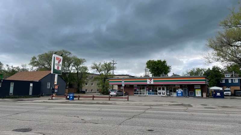 The convenience store where police say a 17-year-old used bear spray during a robbery on May 17, 2024. (Alexandra Holyk/CTV News Winnipeg)