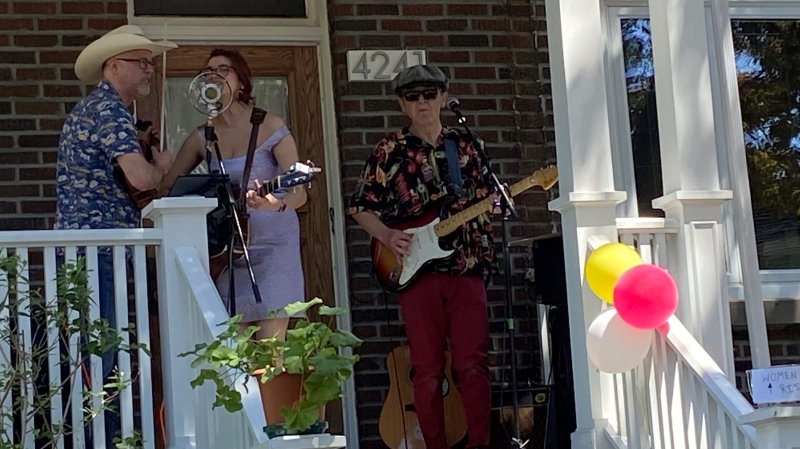 Esme and Sons perform as part of the 2024 Porchfest in Montreal's NDG neighbourhood. (Christine Long, CTV News)