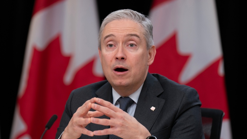 Innovation, Science and Industry Minister Francois-Philippe Champagne responds to a question during a weekly news conference, Tuesday, February 27, 2024. (Adrian Wyld/The Canadian Press)
