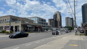 Businesses line the streets in the area of King Street North and University Avenue West in Waterloo on May 19, 2024. (Hannah Schmidt/CTV News)