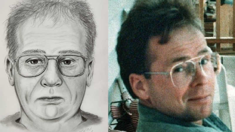 A sketch and a photo of Kevin Louis Vermette were provided by the B.C. RCMP on Sunday, May 19, 2024. Vermette is a suspect in a 1997 triple murder in Kitimat. 