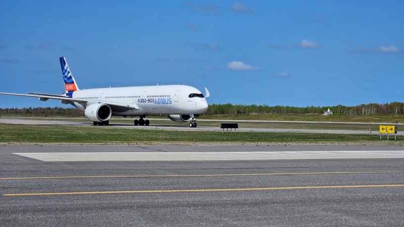 The Airbus A350-900 at Jack Garland Airport in North Bay, Ont. in May 2024. (Supplied/Bryan Avery)
