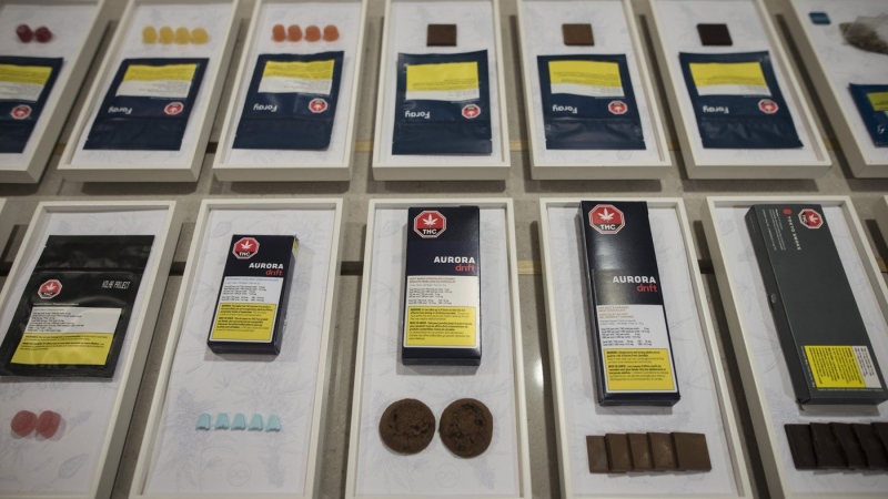 A variety of cannabis edibles are displayed at the Ontario Cannabis Store in Toronto. (Tijana Martin/The Canadian Press)