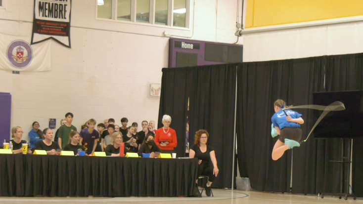 A competitor performs in front of a panel of judges at the 2024 Rope Skipping Canada National Championships on May 20, 2024. (Shelby Knox/CTV News) 