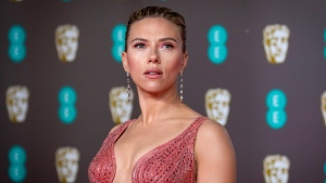 Scarlett Johansson arrives at the Bafta Film Awards, in central London, Feb. 2 2020. (Vianney Le Caer/Invision/AP, File)