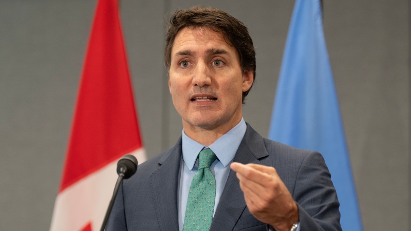 Prime Minister Justin Trudeau speaks during a news conference in New York on Thursday, Sept. 21, 2023. THE CANADIAN PRESS/Adrian Wyld