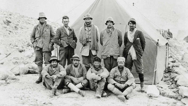 The 1924 expedition, including Irvine and Mallory (top two left), aimed to be the first documented ascent of the mountain. (J.B. Noel/Royal Geographical Society)