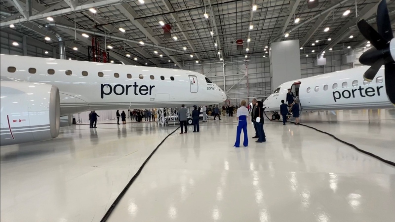 Porter Airlines and the Ottawa International Airport have inaugurated the carrier's new aircraft hangars and maintenance base. May 21, 2024. (Tyler Fleming / CTV News).