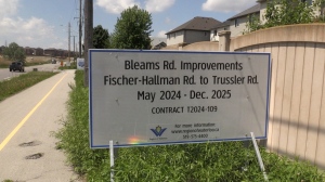 A sign about Bleams Road construction on May 21, 2024. (CTV News/Colton Wiens)