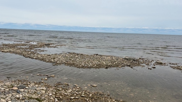 The low water levels of Lake Winnipeg seen on May 21, 2024. (Jon Hendricks/CTV News Winnipeg)