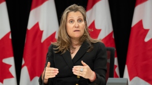 Deputy Prime Minister and Minister of Finance Chrystia Freeland responds to a question during a news conference, May 21, 2024, in Ottawa. THE CANADIAN PRESS/Adrian Wyld