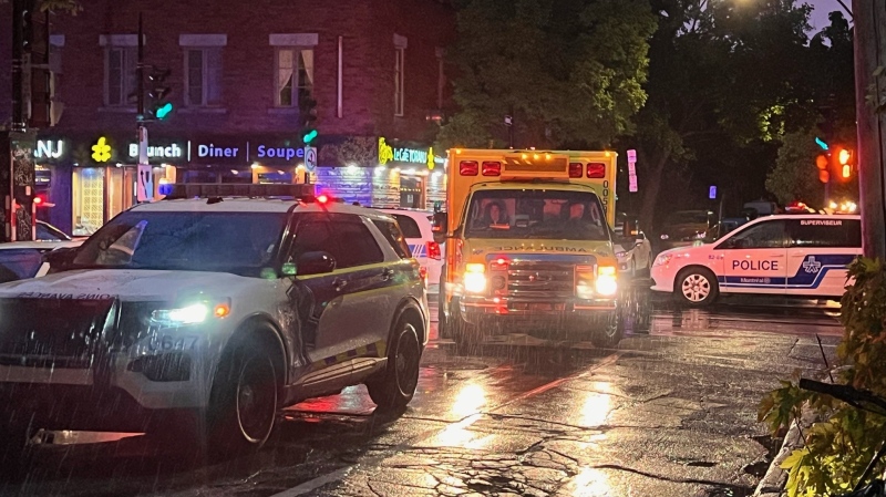 Montreal police respond to a stabbing incident that seriously injured three people in the Plateau-Mont-Royal borough on Tuesday, May 21, 2024. (Cosmo Santamaria/CTV News)