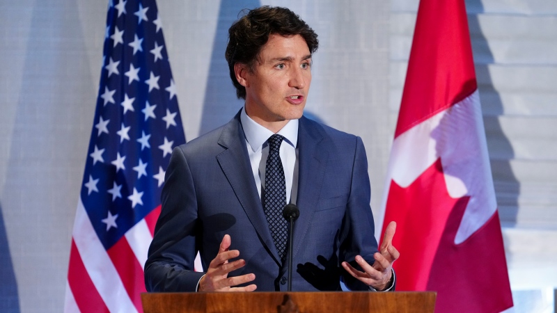 Prime Minister Justin Trudeau delivers a speech during a reception hosted by the Consul General of Canada in New York, Tom Clark in Philadelphia, Pa., on Tuesday, May 21, 2024. THE CANADIAN PRESS/Sean Kilpatrick