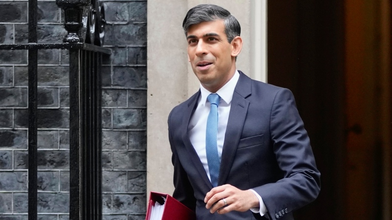 Britain's Prime Minister Rishi Sunak leaves 10 Downing Street to go to the House of Commons for his weekly Prime Minister's Questions in London, Wednesday, May 22, 2024. (Kin Cheung / AP Photo)