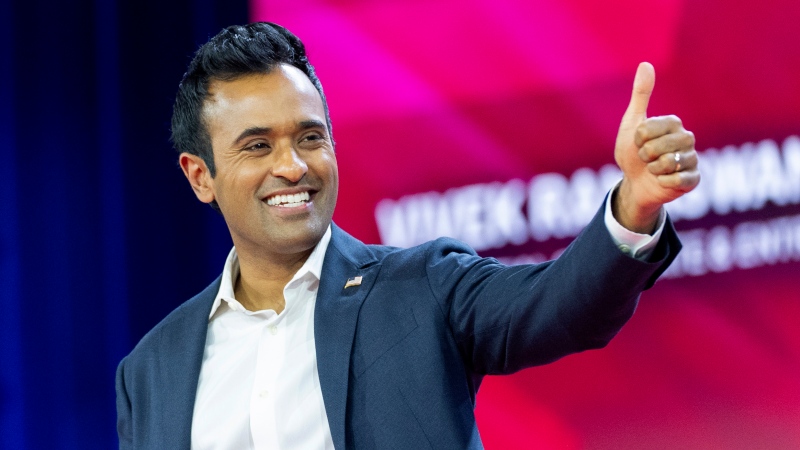 Vivek Ramaswamy arrives to speak during the Conservative Political Action Conference, CPAC 2024, at National Harbor, in Oxon Hill, Md., Saturday, Feb. 24, 2024. (Alex Brandon / The Associated Press)