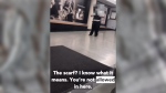 Social media video depicts a security guard ask a student wearing a keffiyeh to leave the St. Clair College campus in May 2024. (Source: Sarah Jama/X)