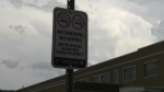 No smoking, no vaping sign at St. Joan of Arc Catholic High School in Barrie Ont. (CTVNews/ Christian D'Avino)