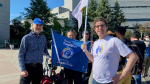 Unions held a rally outside Ottawa City Hall to protest the federal government's new three day office mandate. The rally was held as Treasury Board President Anita Anand spoke at the Mayor's Breakfast. (Natalie van Rooy/CTV News Ottawa) 