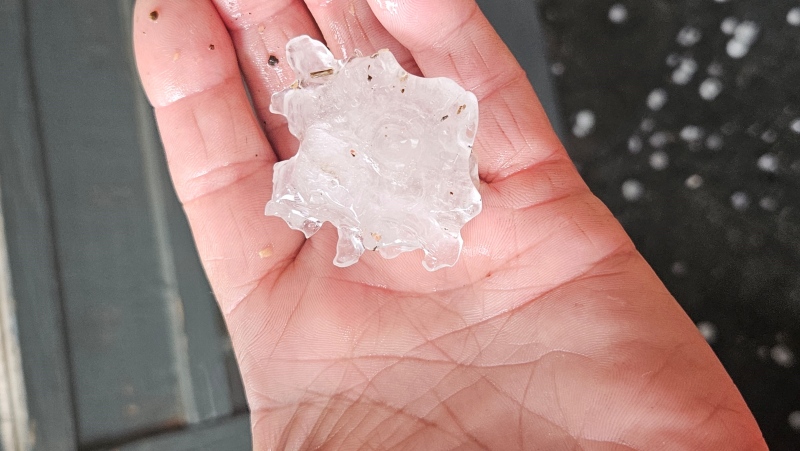 Hail rained down in Brechin, Ont., during a tornado warning on Wed., May 23, 2024. (Courtesy: Greg Jones)