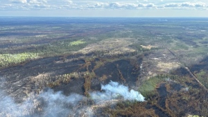 An aerial image of wildfire HTZ-001 -- near Cameron Hills in the High Level forest area -- on May 21, 2024. (Source: Alberta Wildfire) 