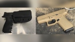 A handgun seized during a traffic stop on May 11, 2024 (left) and a handgun seized during a traffic stop on May 5, 2024. Police say both guns were loaded. (Credit: Edmonton Police Service)