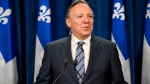 Premier François Legault holds a press conference after Question Period, Wednesday, May 8, 2024, at the National Assembly in Quebec City. (Karoline Boucher/The Canadian Press)