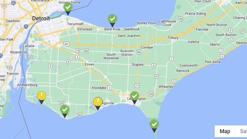 Beach testing results from May 22, 2024. (Source: Windsor-Essex County Health Unit)