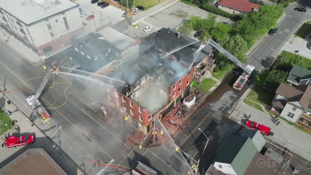Windsor fire crews battle a blaze in the area of Wyandotte Street and Parent Avenue on May 24, 2024. (Bob Bellacicco/CTV News Windsor)
