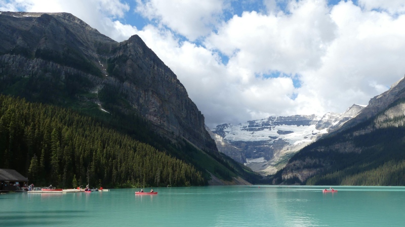 Canoes are seen on Lake Louise in this undated file image. (Lonely Boy/Pexels)